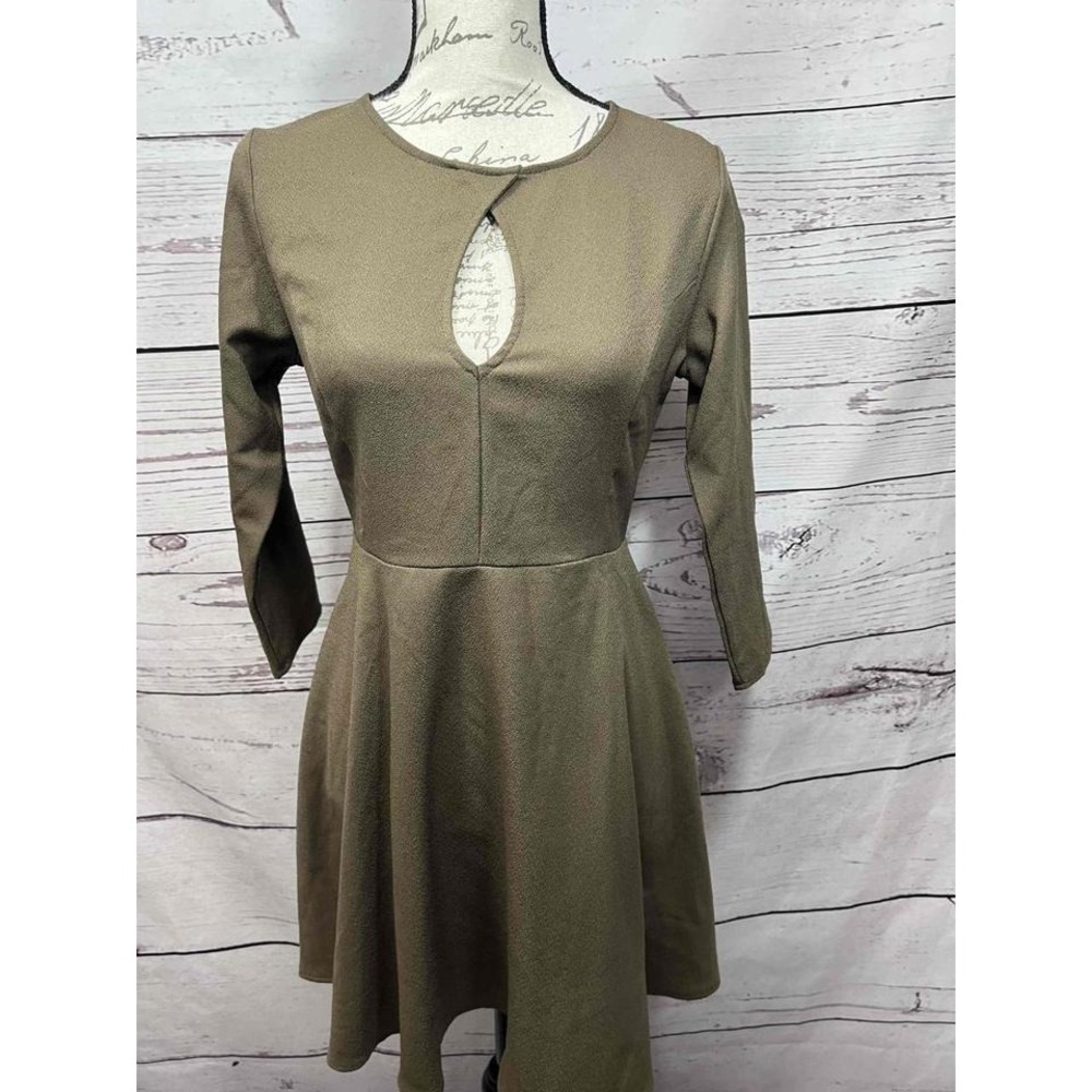 Anastasia Beverly Hills Olive Green Long Sleeve Fit-and-Flare Dress